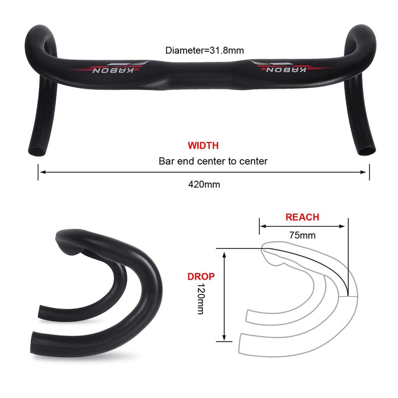 KABON Road Bike Handlebars, KABON Aluminum Alloy 31.8mm 420mm Drop Bars Horns Bent Bar Compact Road Aero Handlebar - Image 3